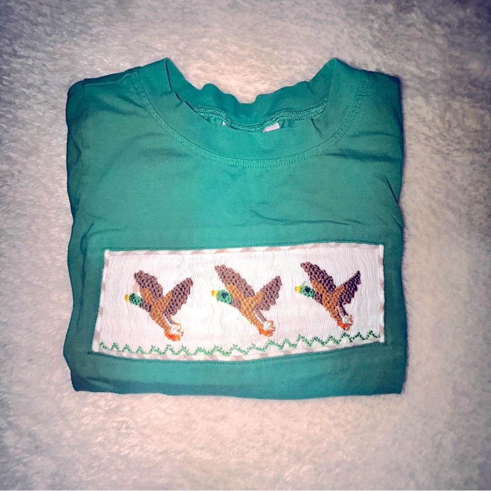 Long Sleeve Smocked Green Shirt with Ducks - Sz 2T